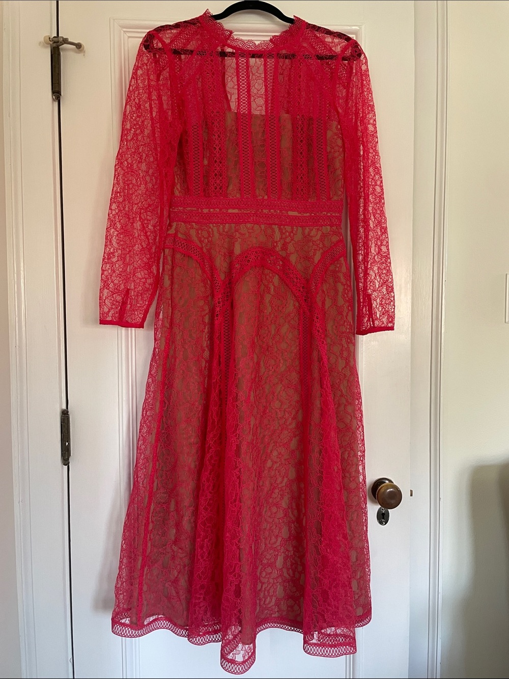 Self-Portrait Women's Red Lace Midi Dress